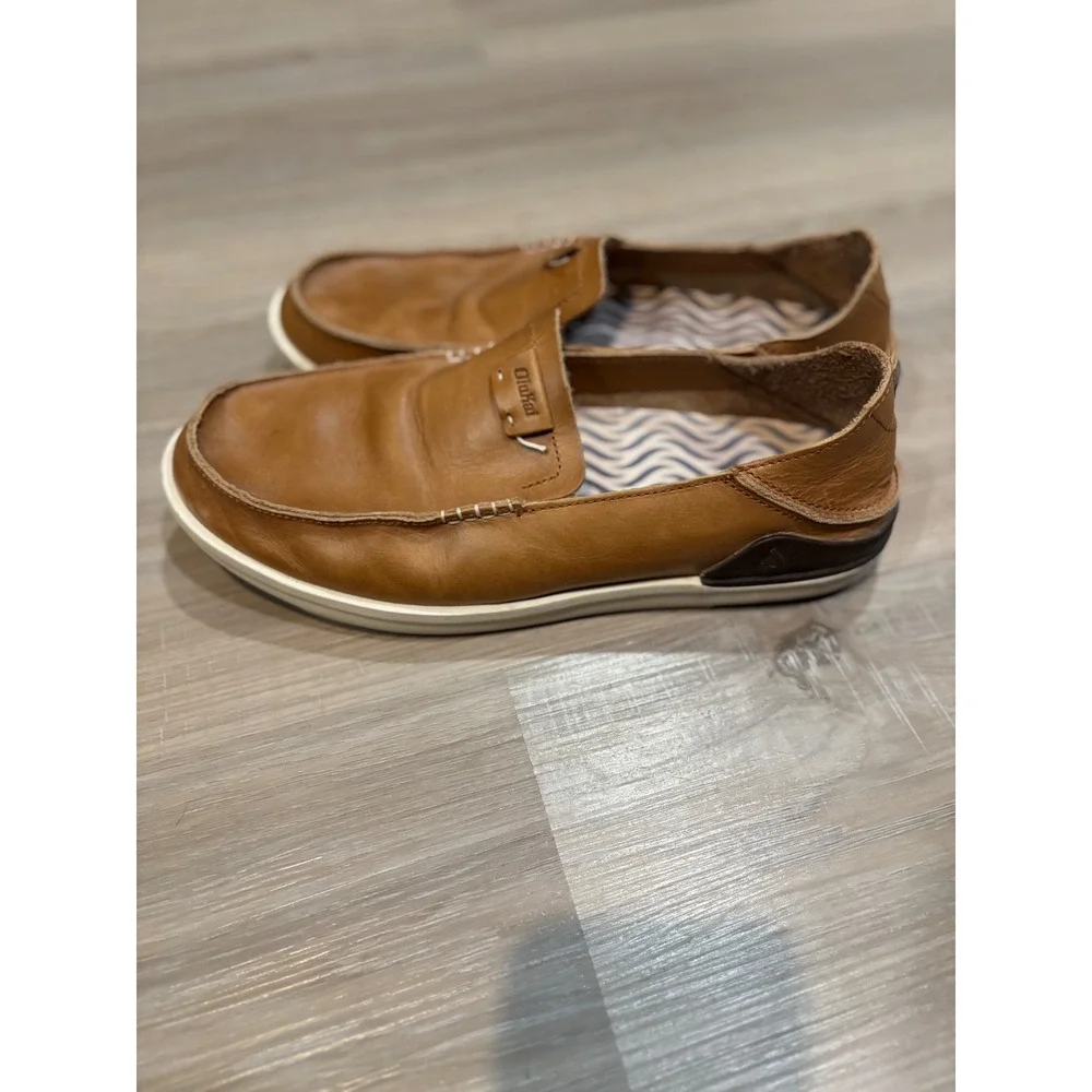 OluKai Kakaha Mens Leather Slip On Shoes Loafers Brown Fox 10490-FXFX Size 11